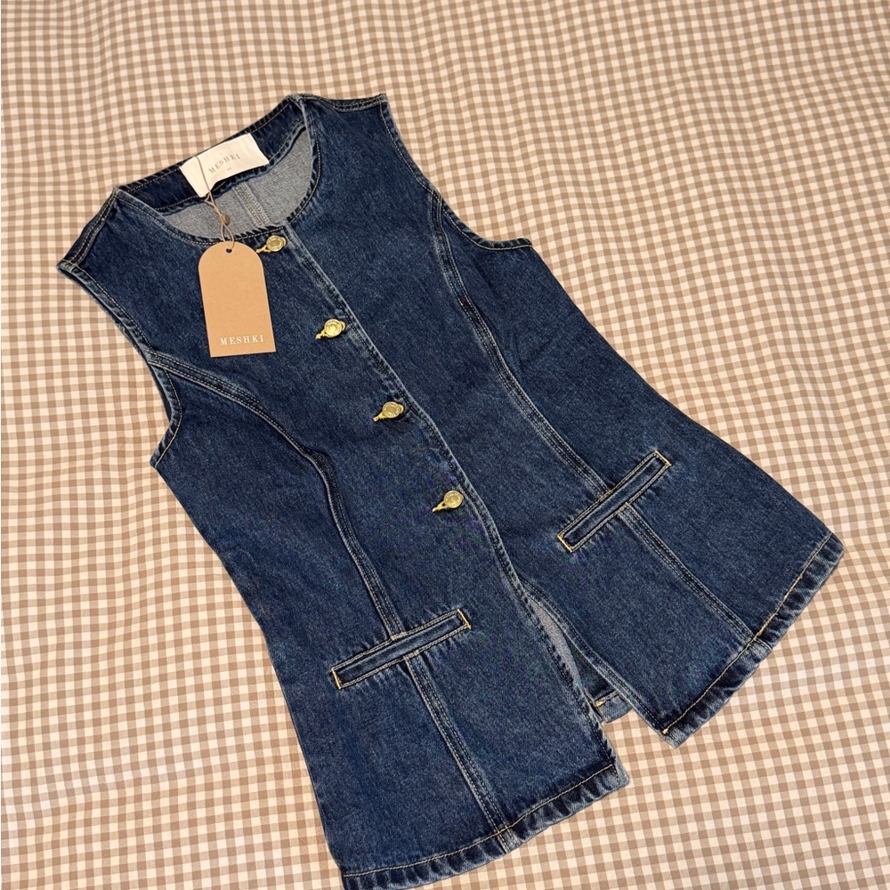 Meshki Abel Denim Button Up Top - Dark Blue NWT - Picture 4 of 6